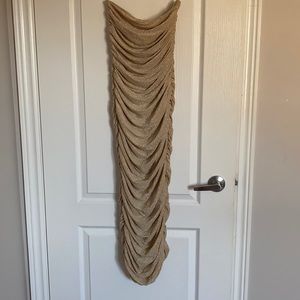 Meshki strapless ruched gold dress